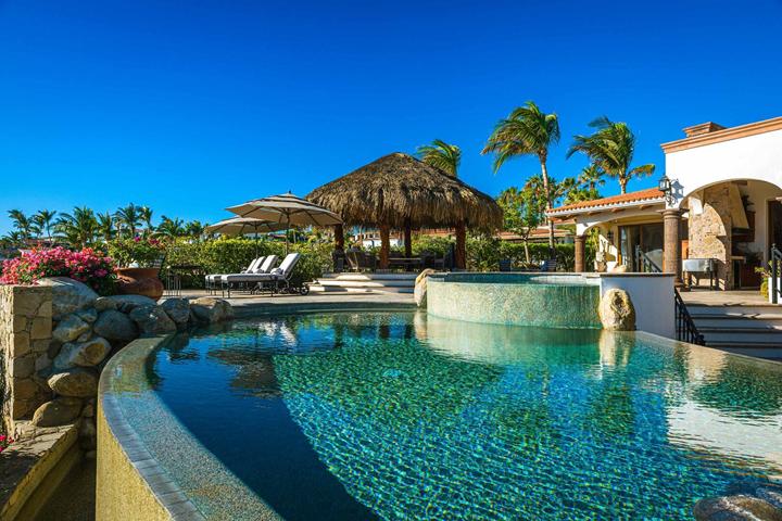 Two-level pool beside the palapa at Casa Alegria