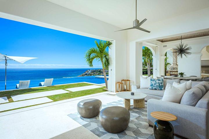 Covered lounge with ocean views at Casa Catrina