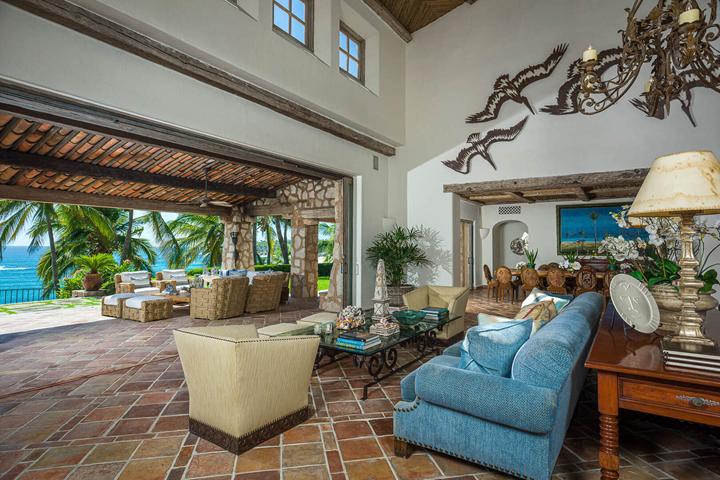 Great room opening to a covered terrace at Casa Koll Estate